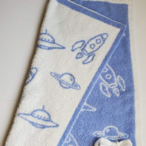 BNWT NOVOGRATZ Spaceships Blue White Soft Fuzzy Reversible Baby Blanket science - Picture 4 of 6